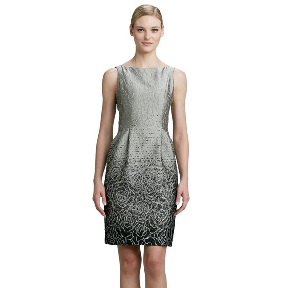 Carmen Marc Valvo Jacquard Dress Size 12 Ombre-Effect Shading Rose Design - Picture 1 of 10